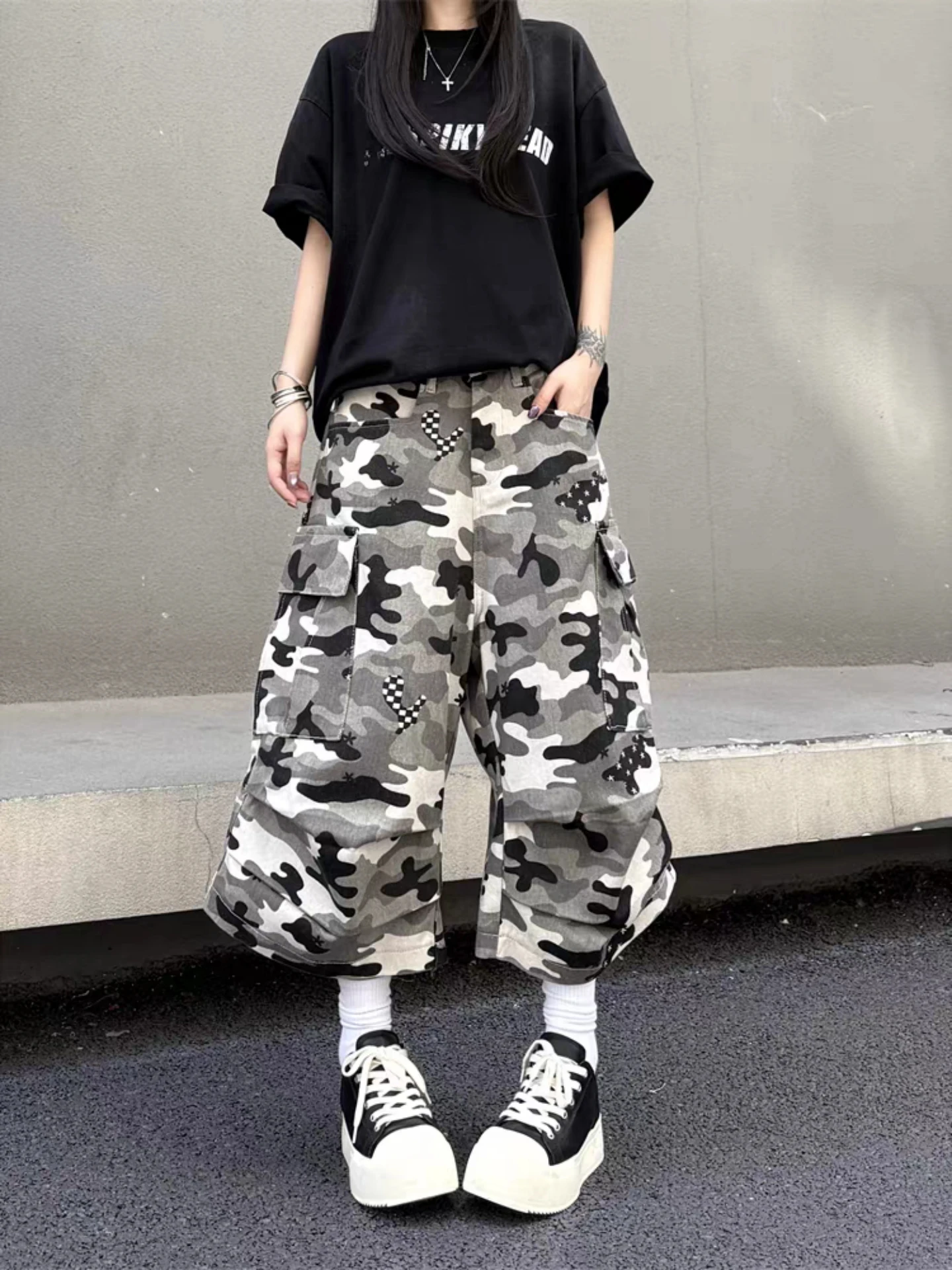 

Camouflage Workwear Jeans Men's Women's High Street Straight Casual Multi Pocket Seven-Foot Vibe Design Sense
