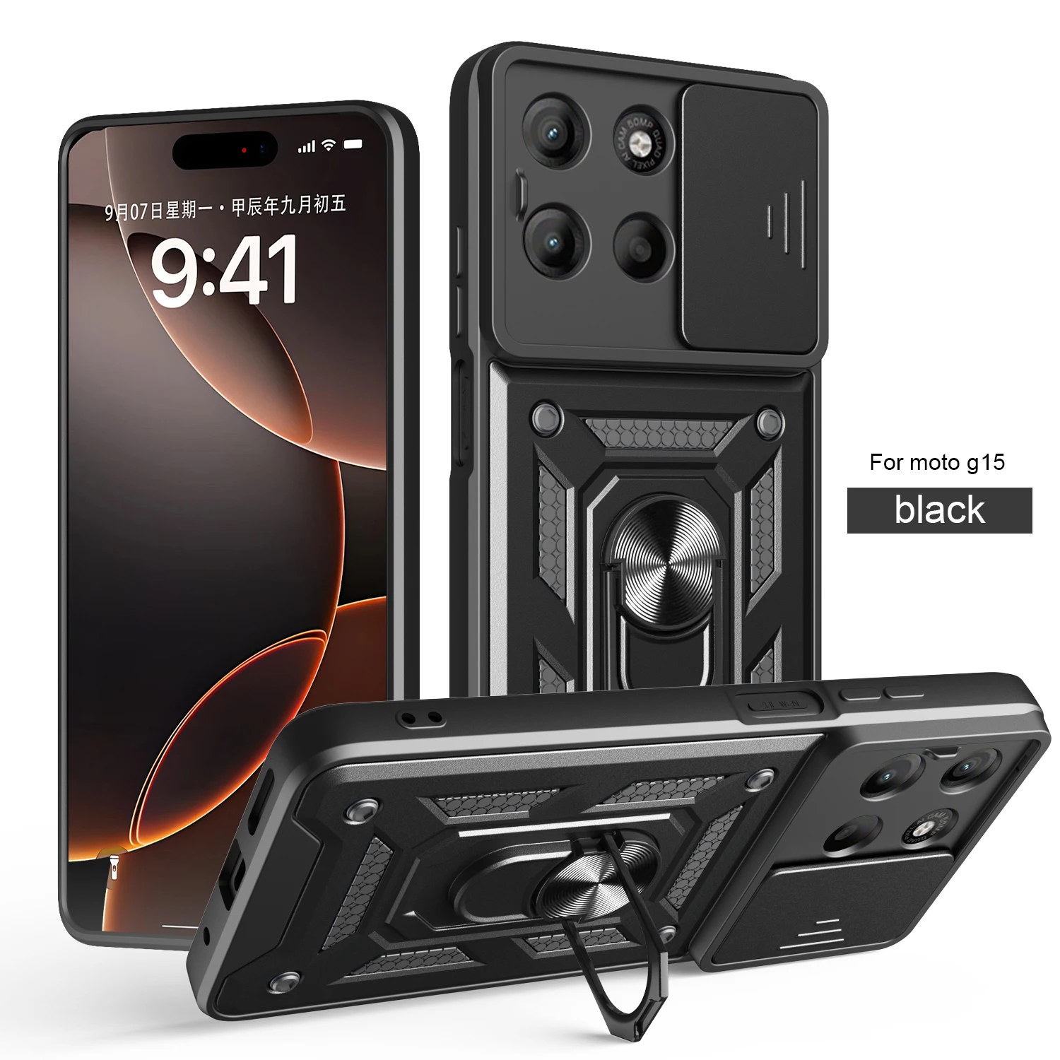 

For Motorola G15 Case Moto G56 G86 G06 G75 G86 Power Cover Magnetic Ring Holder Armor Phone Case Slide Camera Protect Back Cover