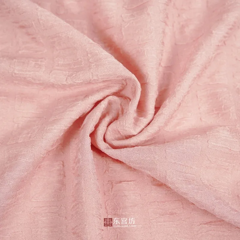 Pink Bubble Block Relief Jacquard Folded Texture Fabric Lightweight Shirt Elegant Dress Handmade Design Clothing Fabric