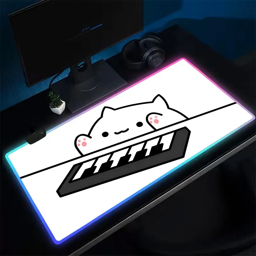 Game Bongo Cat Mouse Pad Anime Gaming Mouse Pad LED Table Pads Backlit Rubber Desktop XXL RGB Desk Mats