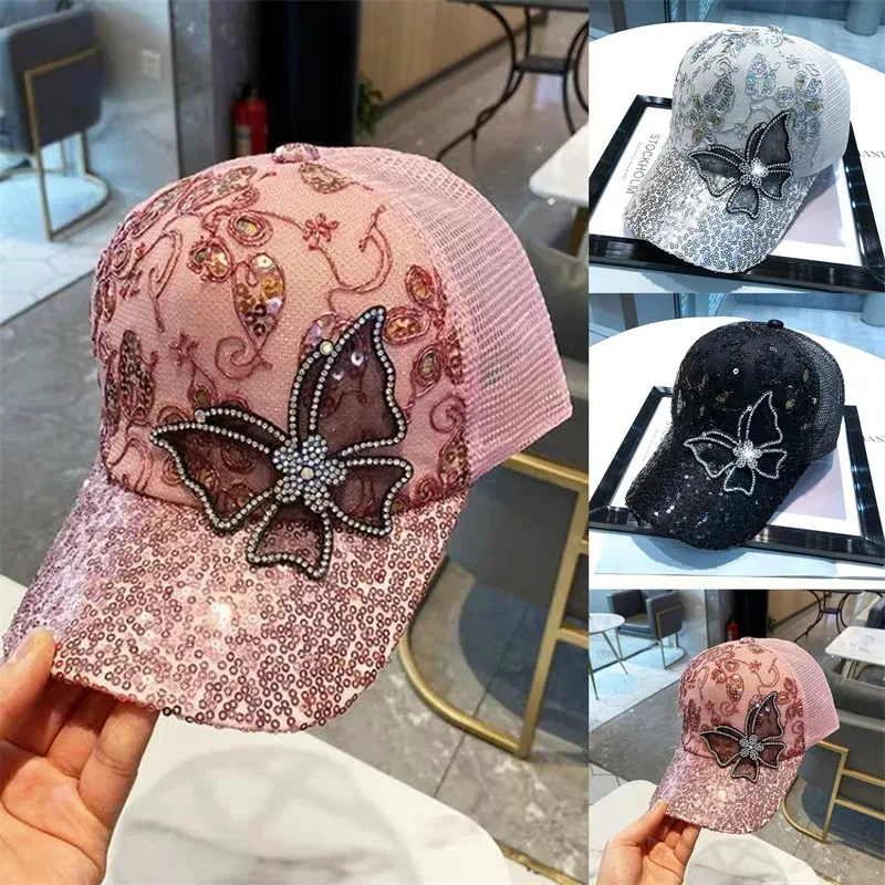 New Fashion Women Cap Butterfly Flower Pendant Baseball Cap Female Outdoor Adjustable Streetwear Summer Trucker Hat