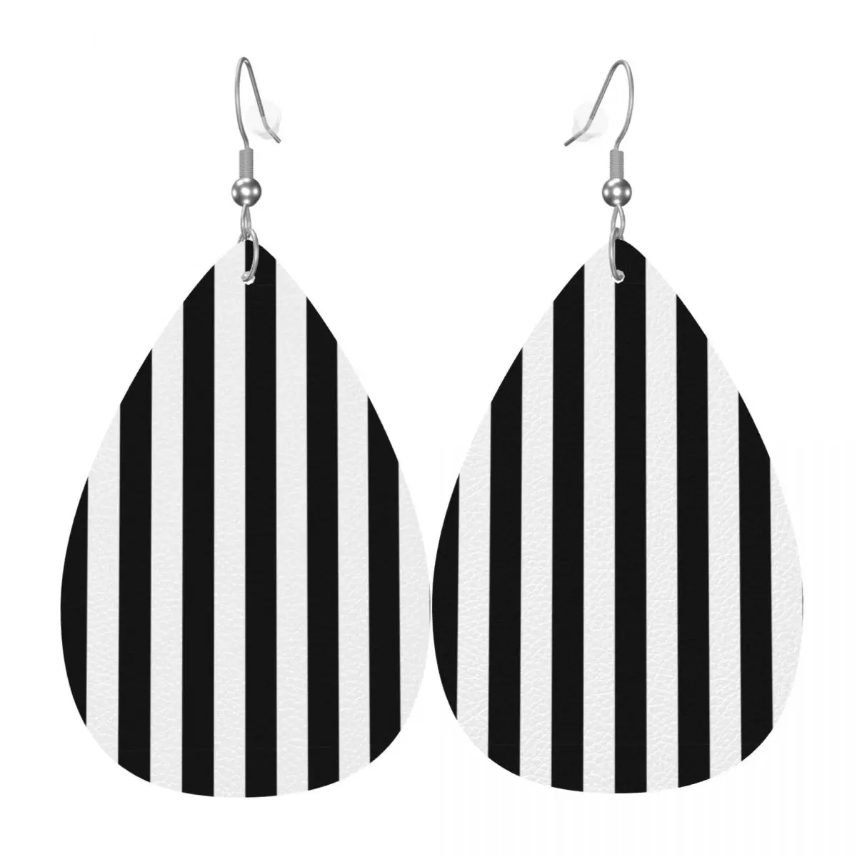 

Custom Black And White Geometric Vertical Stripes Dangle Drop Earrings Leather Earrings for Women Minimalist Line Art For Party