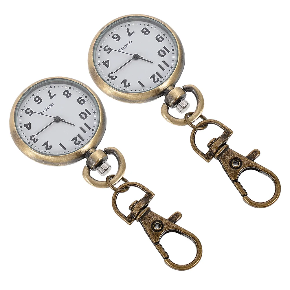 2Pcs Hanging Nurse Pocket Watch Keychain Large Dial Design Clip for Nurses Travel Work Convenient Accurate Time