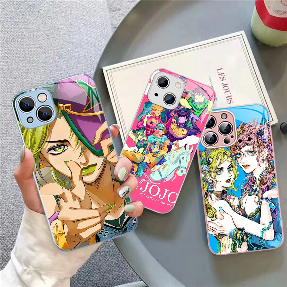 Anime J-JoJo Bizarre Adventure Phone Case Tempered Glass For iphone 14 13 12 11 Pro Mini XS MAX 14Plus X XS XR Cover