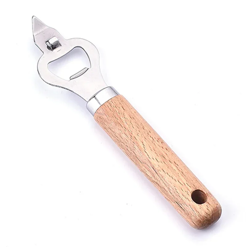 Beer Bottle Opener Stainless Steel Corkscrew With Wooden Handle Multi-Function Manual Can Opener For Kitchen Bar Party Supplies