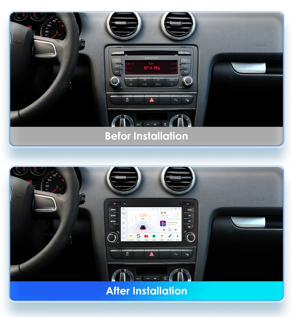 Android 16 For Audi S3 RS3 A3 2003 - 2012 Wireless Carplay Car Radio GPS Navigation Multimedia Video Player stereo Audio