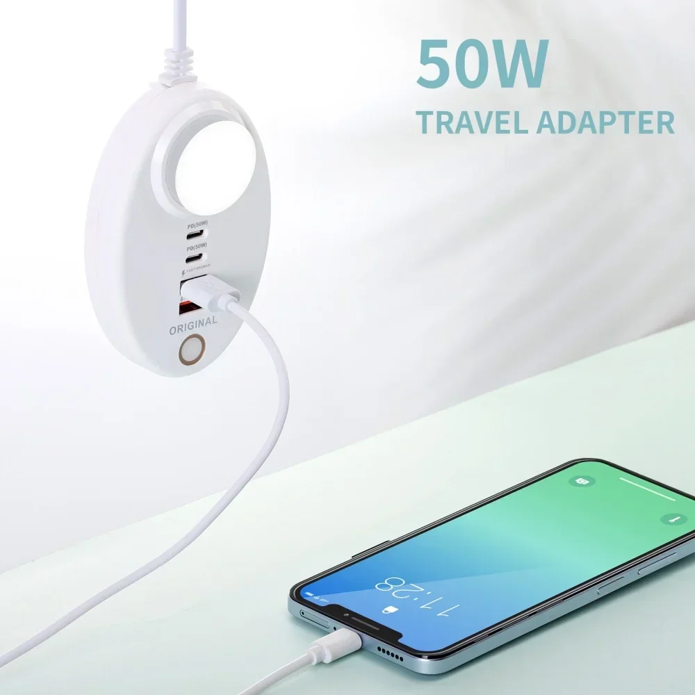 50W USB C Charger With Touch LED/ Fill Light Plug-in Charger 2 USB Port 2 TYPE-C Multi-ports Intelligent Fast Charging Charger