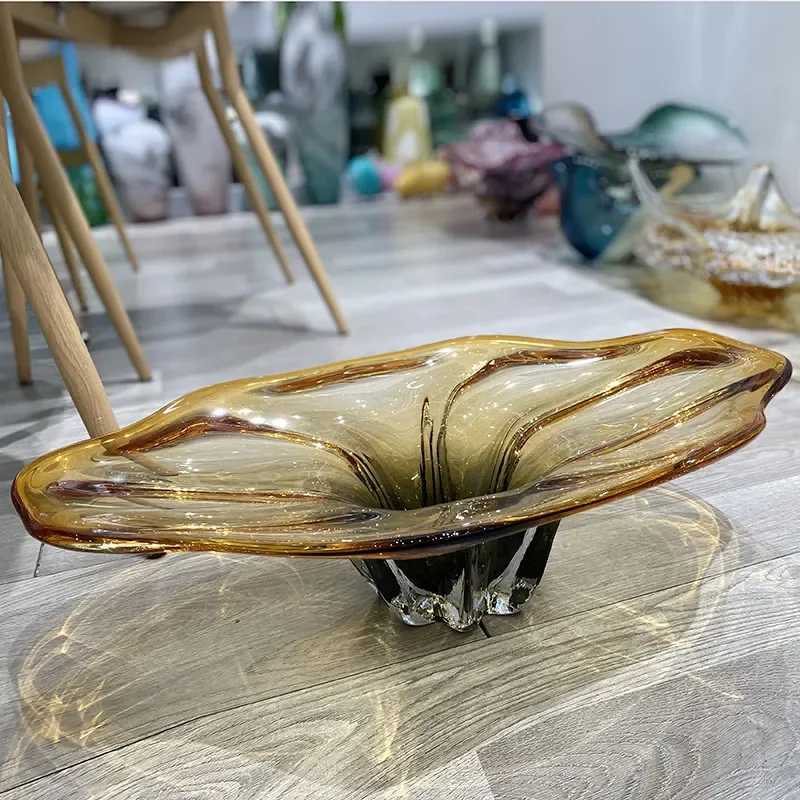 Modern Thick Glass Fruit Bowl Creative Glazed Storage Tray for Living Room Coffee Table Dining Decor Simple Design