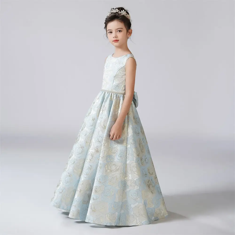 Dideyttawl Customized O-Neck Dress For Girl A-Line Rose Pattern Flower Girl Dresse Sleeveless Kids Birthday Formal Princess Gown