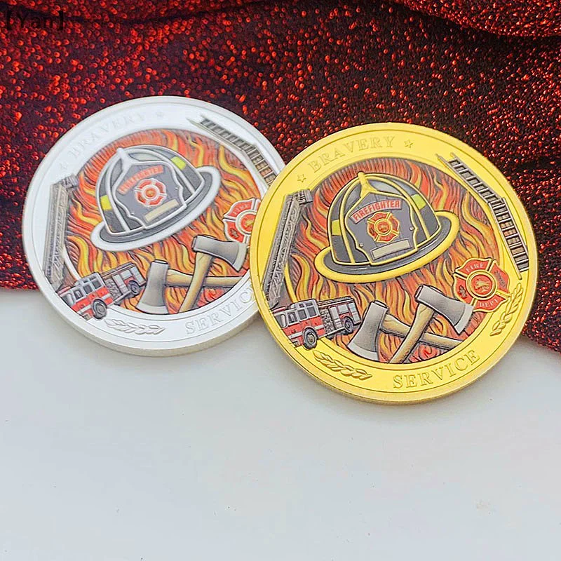 1 Piece Collection Gift Firefighter Commemorative Coin In The Line Of Fire Strength In Unity Metal Bravery Medal Challenge Coin