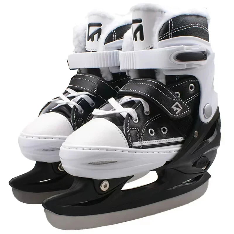 Zapatos de patines de hielo profesionales, ajustables, zapatos de hoja de patinaje sobre hielo, PU térmico, grueso, principiante, adultos, adolescentes, niños, Invierno