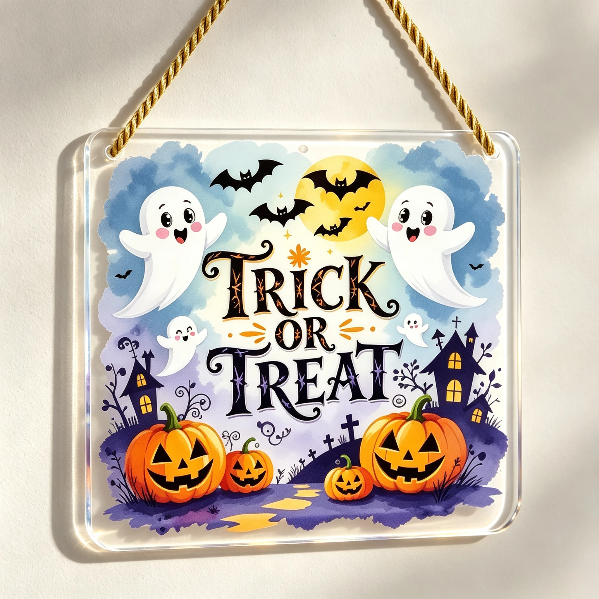 ute Ghost Pumpkin Haunted House Door Hanger, Spooky Season Porch Wall Plaque,Halloween Welcome Party Gift