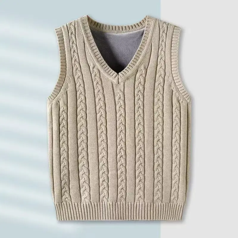 Festive Warm Sweater Vest Men's Thicken Velvet Sleeveless Knit Autumn Winter Casual Fashion Tops Male Coat Vest