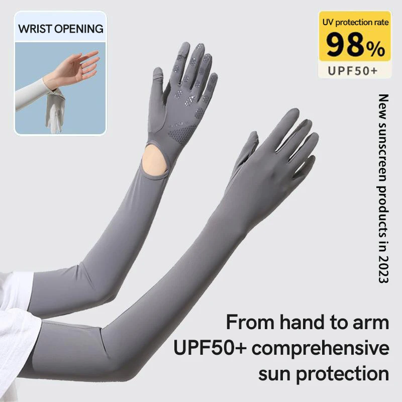 UV Solar Arm Sleeves Woman Men Cycling Fingerless Gloves Cool Muff Summer Ice Silk Elastic Arm Cover Driving Anti-Sunburn Sleeve