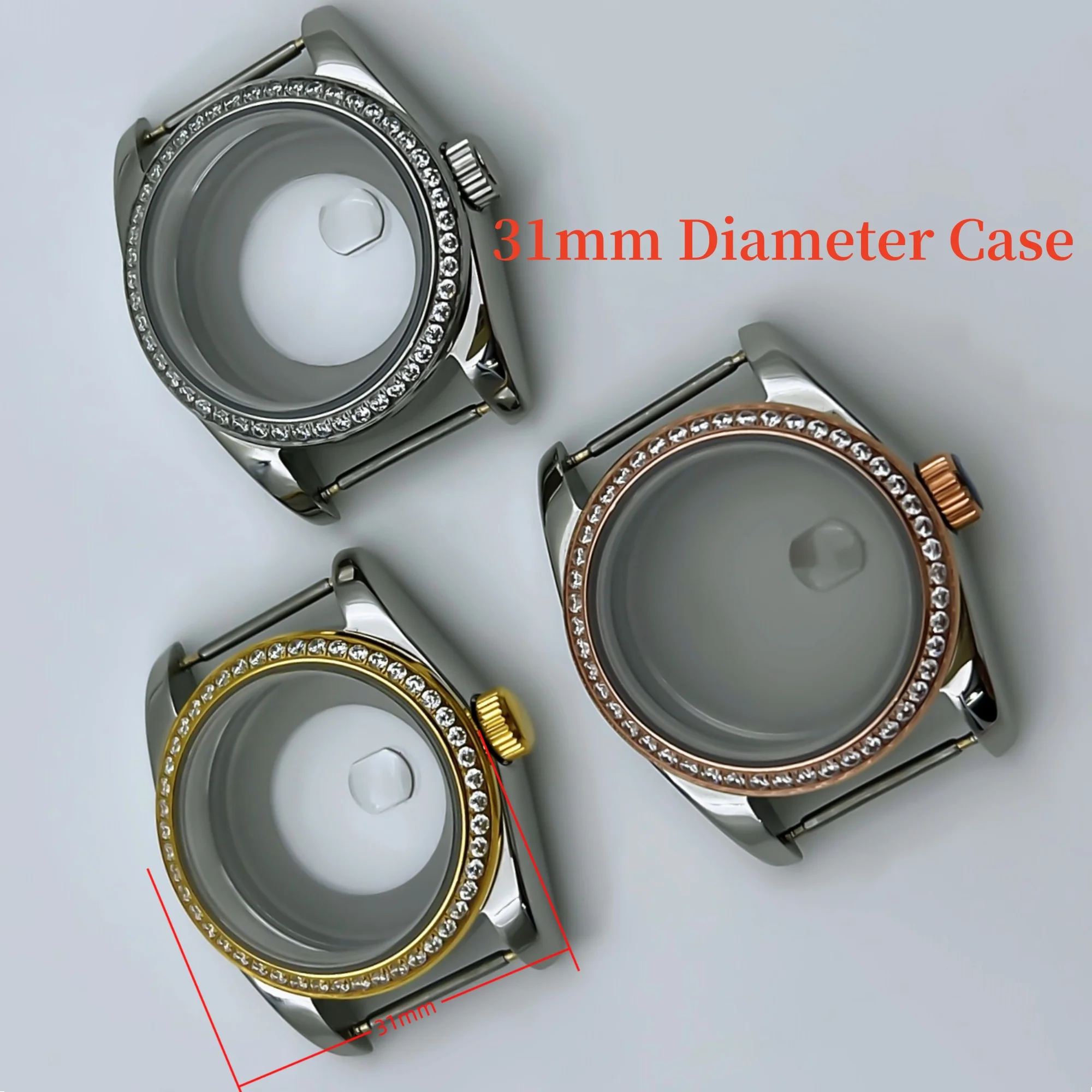 

BLIGER 31mm Watch Case Silver Gold Silver Rose gold Silver Case diamond Bezel Sapphire Glass Fit NH05 NH06 Movements