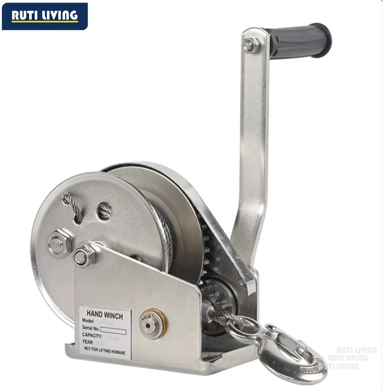 2600 Lbs 304 Stainless Steel Hand Winch Two-Way Self-Locking Manual Winch Sewage Small Anti-Rust Lifting Tool