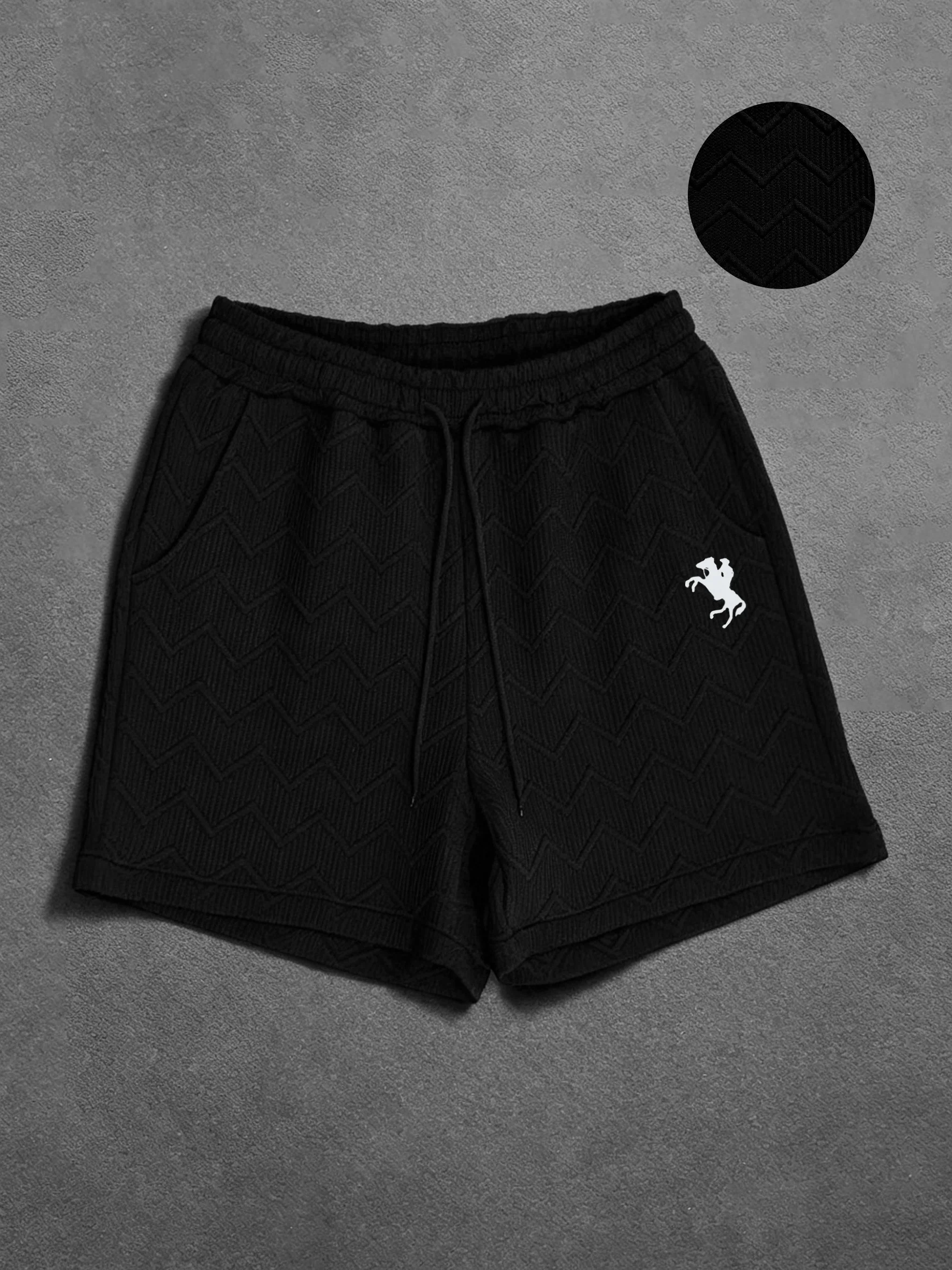 

Men's Summer Black Horse Rider Shorts, Premium Textured Fabric, Ideal for Daily Streetwear & Casual Dates