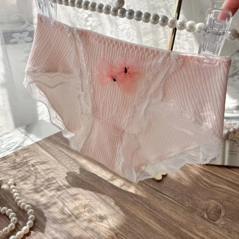 Women Cotton Bow Thread Panties Cute Lovely Sweety Breathable Elasticity Seamless Underwear Princess Style Lolita Breifs