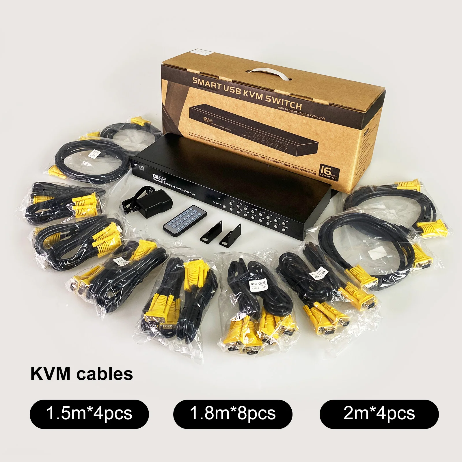 16 Port KVM Switches VGA + Cables (upgraded 2in1) 1U Rackmount KVM Switcher Console 16x1 in Stock