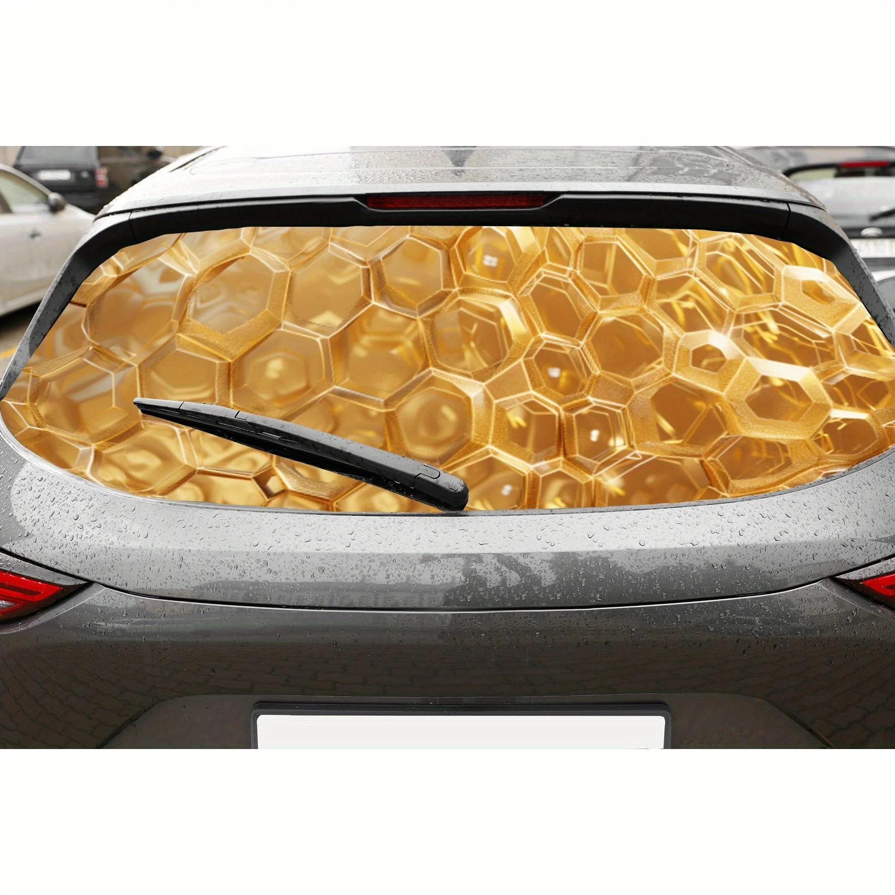 

Gorgeous Golden Honeycomb PVC Perforated Car Vinyl Wraps, Privacy Enhancing Design for Rear Window, Car Rear Windshield Sticker