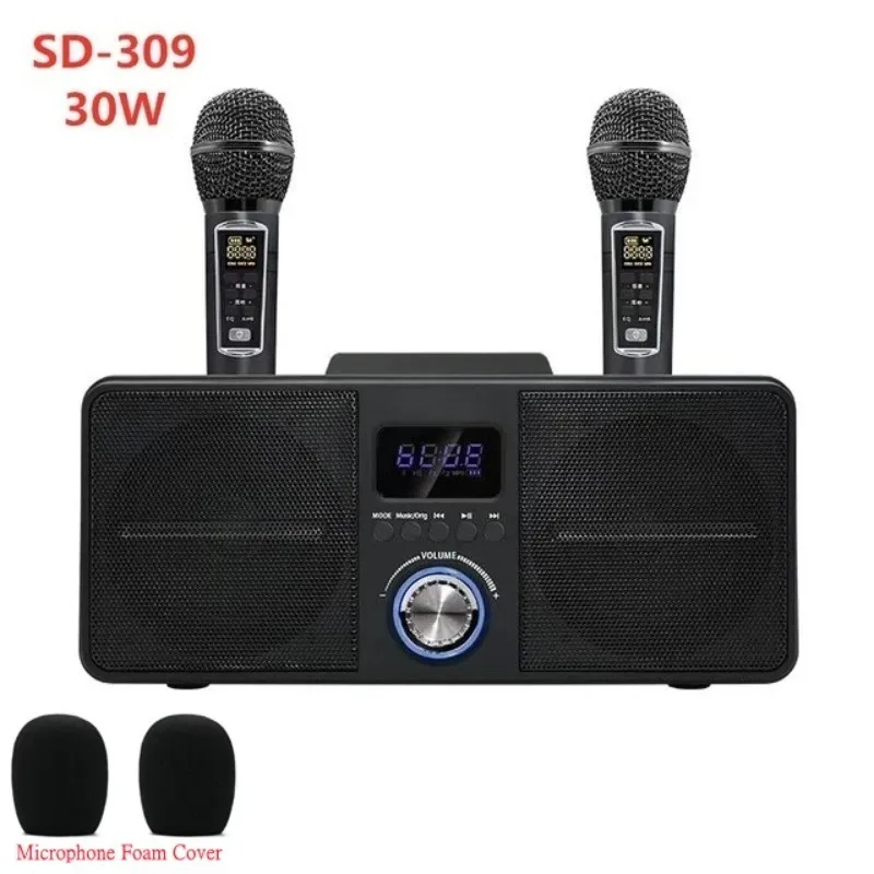 SD-309 Portable 2-in-1 Dual Microphone Singing Bluetooth Speaker Wireless Karaoke Stereo Subwoofer Outdoor 30W SDRD Speaker Set