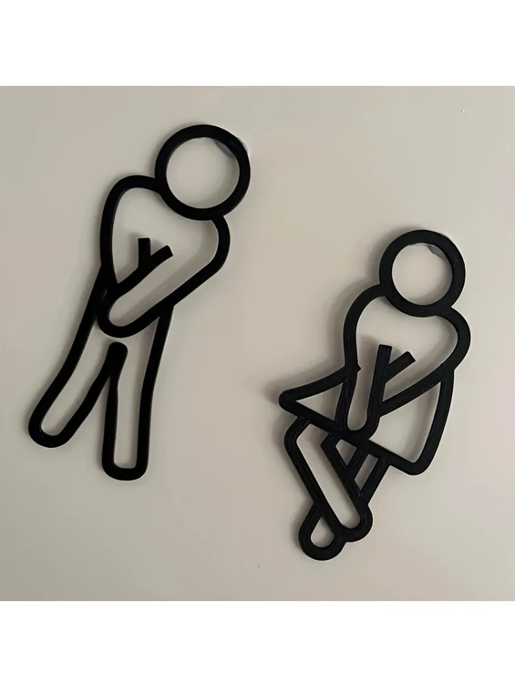 Panneaux de salle de bain amusants pour hommes et femmes, décoration créative 2D pour porte de toilettes plate, Restaurant, hôtel, café, signalisation de toilettes, autocollant mural