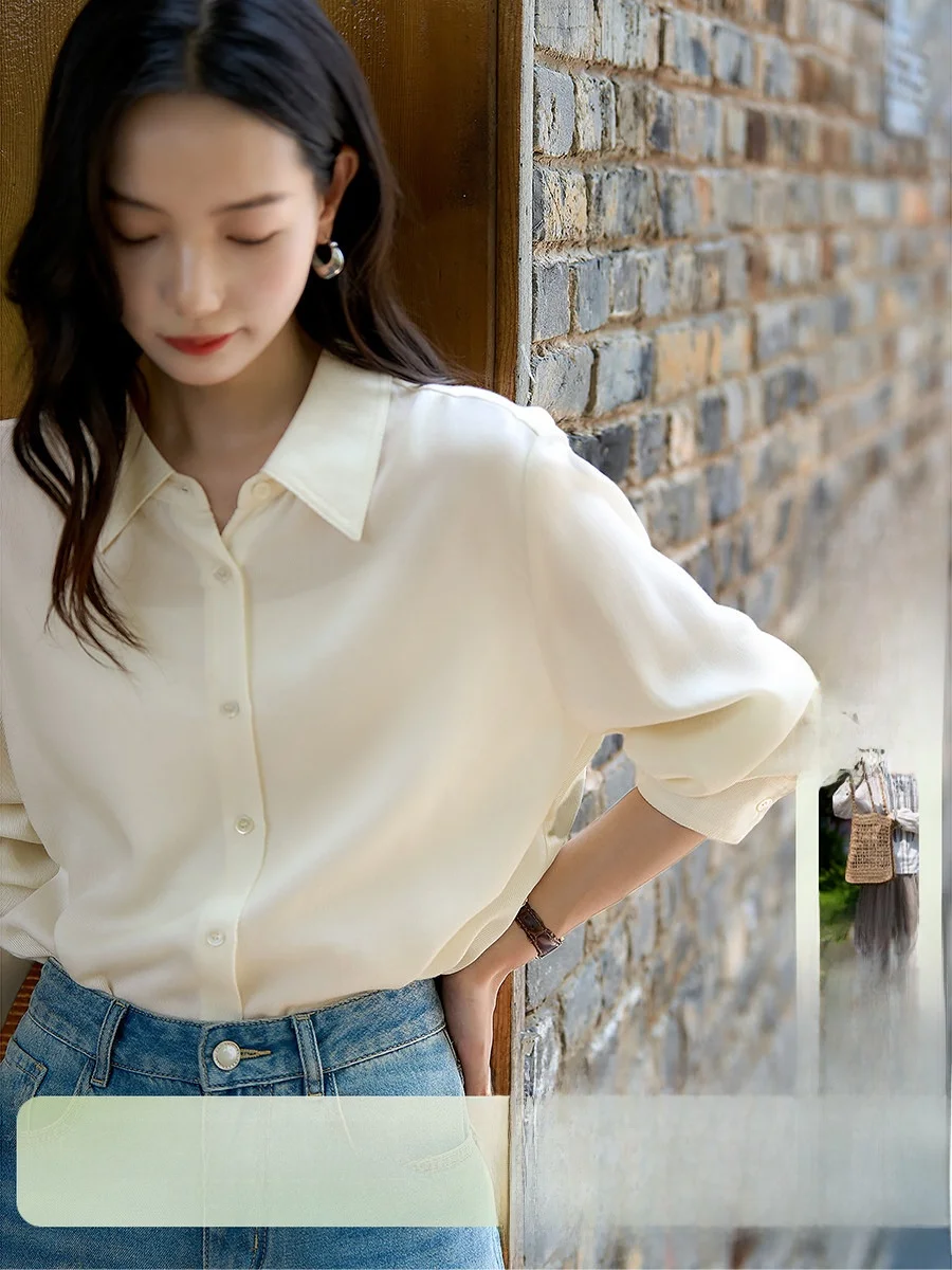 

Linen Wool Casual irt Spring Collection Long Sve Turn-down Collar Versatile Top for Women Breathable Comfortable Wear