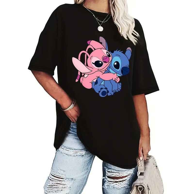 

Stitch Female Clothing Cartoon Bambi Y2k Summer Top Casual T Shirt Women's T-shirt Print T-shirt Girl Disney Graphic T Shirts