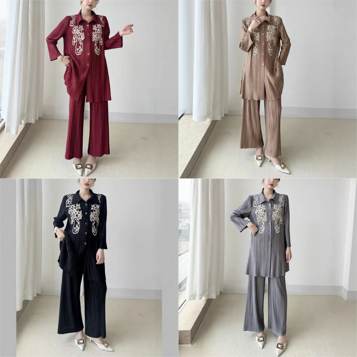 

Miyake Pleated 2025 Autumn Spring Fashion Temperament, Age Reducing Loose Fitting Set, Pleated Two-piece Set, Pleated Shirt