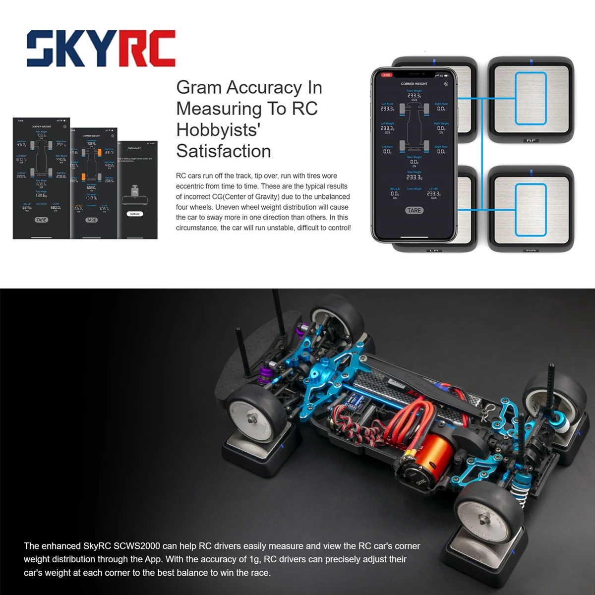 

1/8 1/10 1/12 RC Truck Buggy Off-Road RC Car Smart Balancing Scale Kit SK 500036 Wireless Bluetooth Corner Weight System