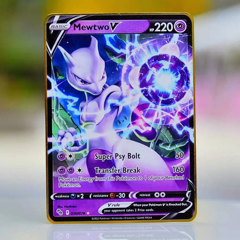 Металлическая карта покемонов, золотые карты покемонов Tcg Mewtwo Vmax Lucario Gx Pikachu Vstar, аниме, настольные игры, игральные карты, детские игрушки, подарки