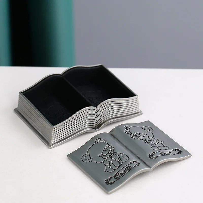 European Style Tooth Curl Box for Boys And Girls Zinc Alloy Kids Tooth Curl Keepsake Boxes for Baby Shower First Birthday Gift