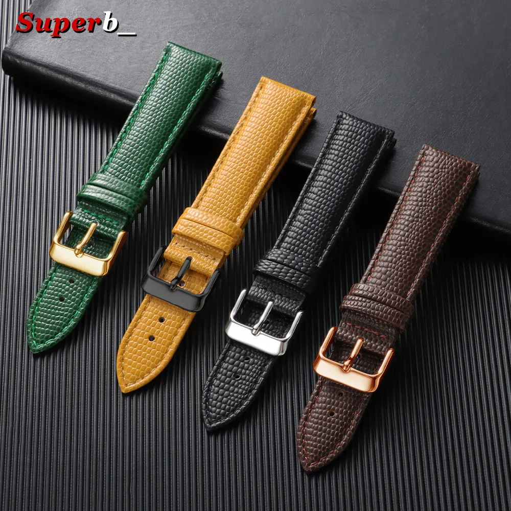 12mm 14mm 16mm 18mm 20mm Lizard Pattern Design Watch Bands for Men Women Soft Business Cowhide Watch Strap Brown Green Watchband