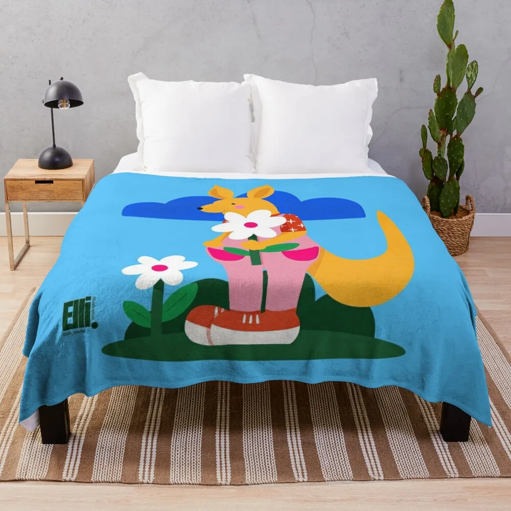 Kangaroo With spring Flowers Throw Blanket Luxury Thicken Sofa Throw Soft Beds Travel Blankets