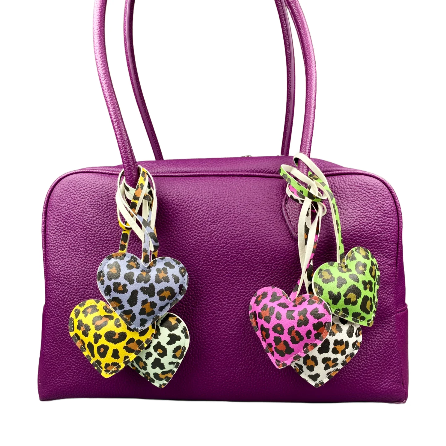 Cute Leopard Print Puffy Leather Heart Bag Charm Lightweight Fashion Accessory Keychain Passion Design