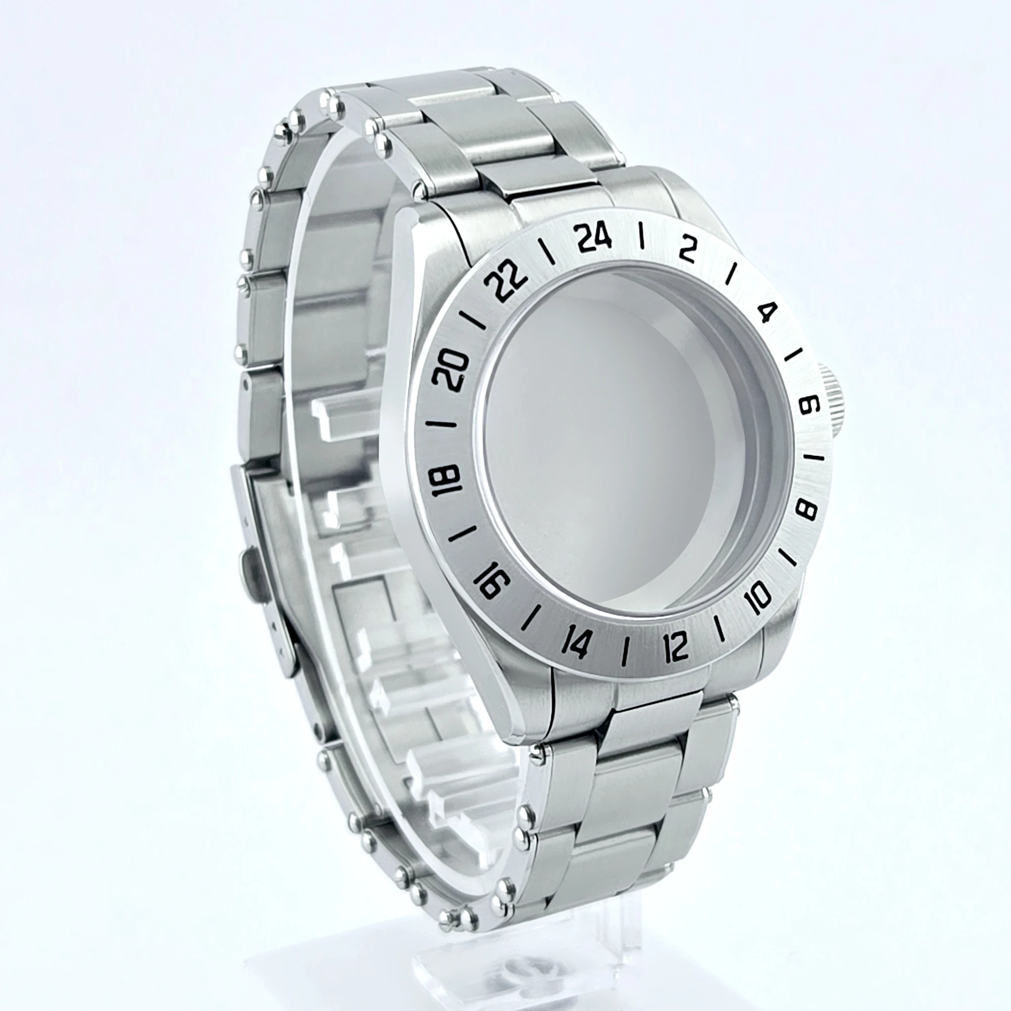 NEITON 39mm EXP 24 horas moldura fixa NH34 NH35 NH36 NH38 caixa de relógio de vidro safira pulseira sólida caixa de aço inoxidável