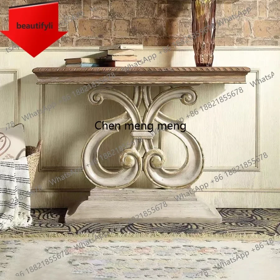 

Q181 American solid wood carving flower entrance table simple and old foyer decorative table background wall entrance table
