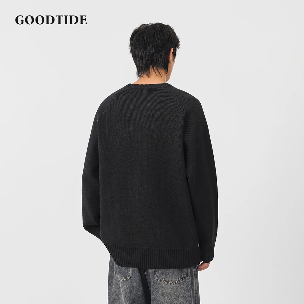 2025 Winter Fashion Men's Casual Crew Neck Sweater Contrast Panel Raglan Sleeve Knitted Pullover Soft Long Sleeve Jumper Top