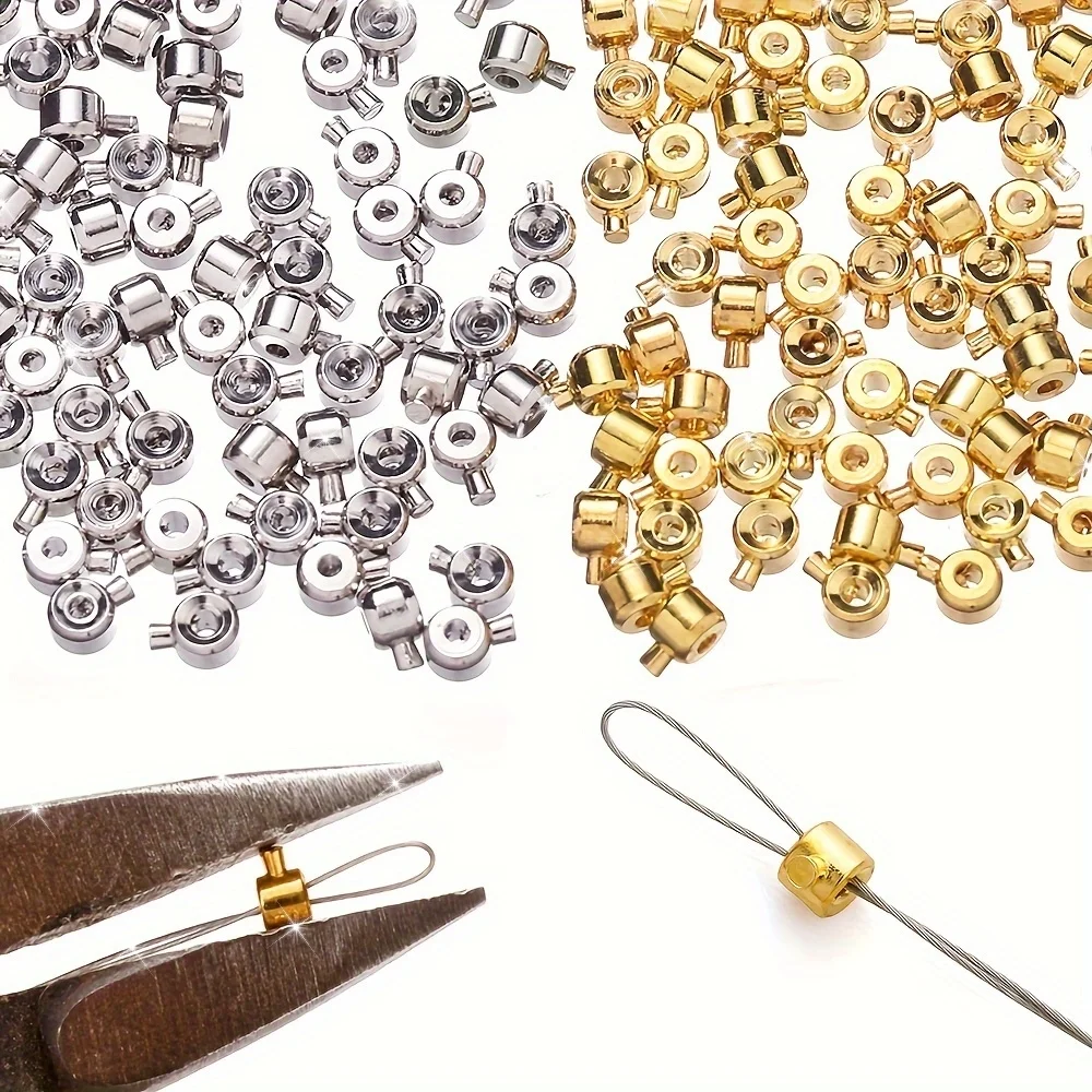 20pcs 3x4mm Coppers Positioning Buckles Clasps w/Bead Caps - DIY Necklace & Bracelet Connectors, Jewelry Closure Accessories