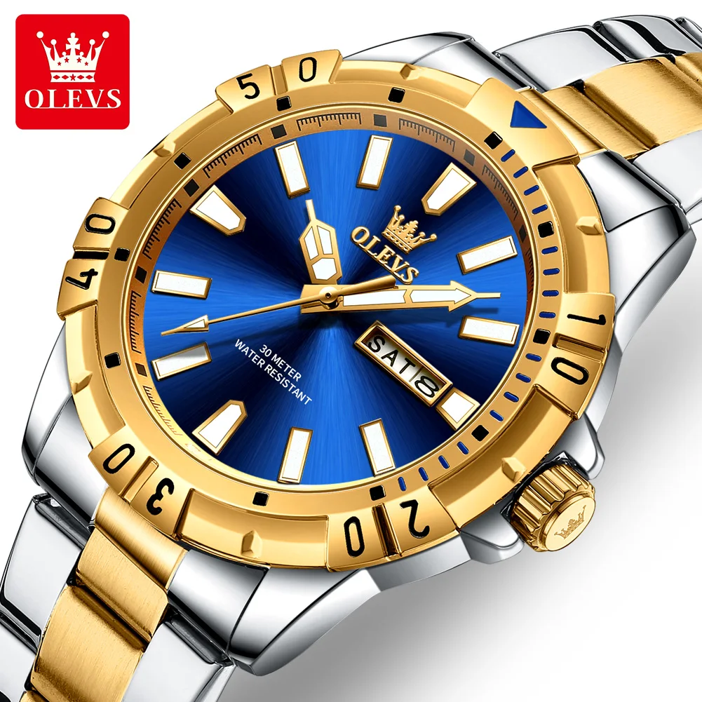 

OLEVS Original Quartz Watch for Men Luxury Diving Series Stainless Steel Man Wristwatch Waterproof Luminous Calendar Men's Watch