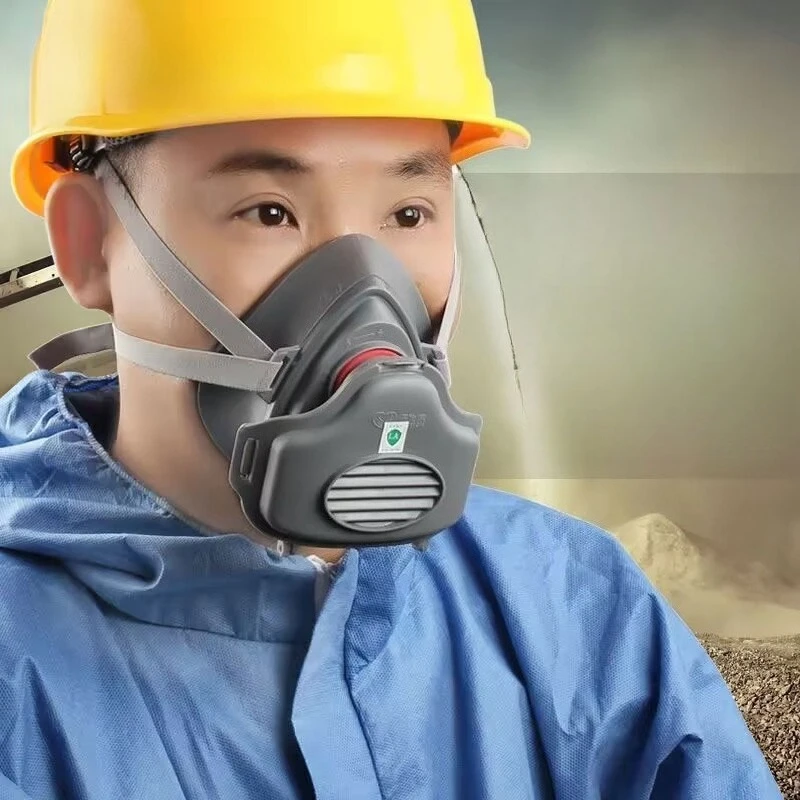 

Dust Respirator Dust-Proof Work Safety Rubber Mask Half Face Dust Mask Cotton Filter for House Clean Carpenter Builder Polishing