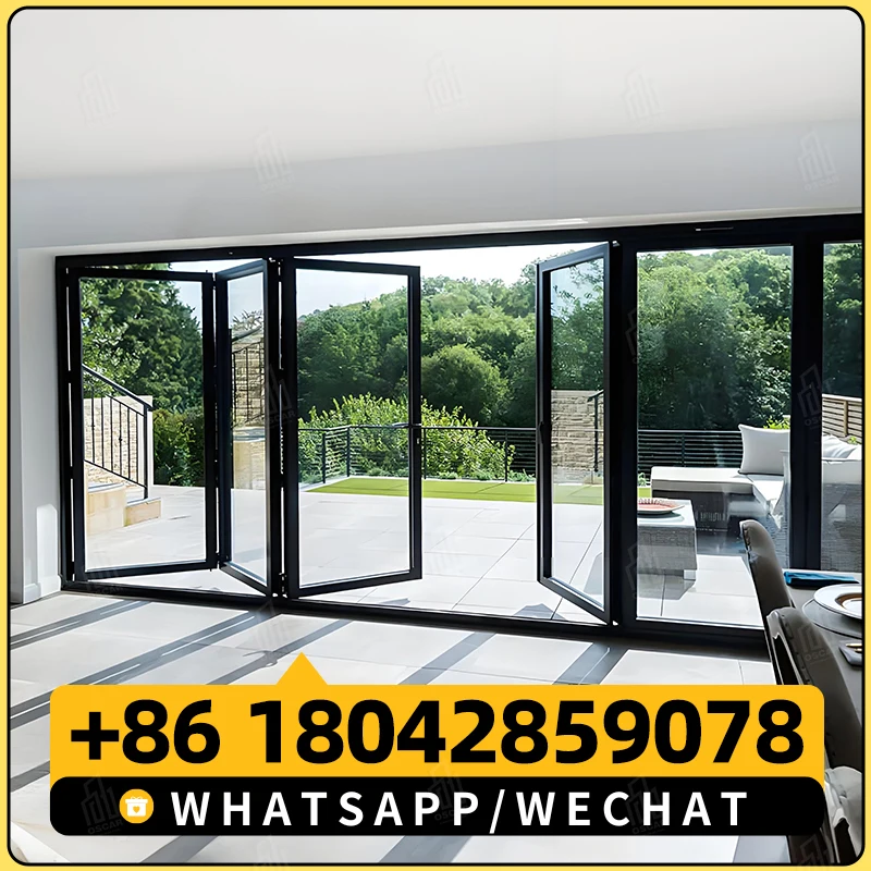 Entry Doors Frame Custom Security Metal Sliding Bifold Door Aluminum Glass Foldable Graphic Design Aluminum Alloy Patio Folding