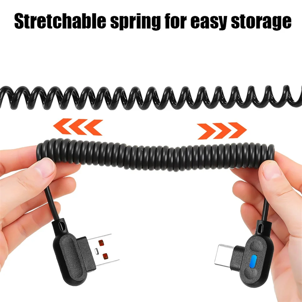 6A Fast Car Charger Cable Retractable USB C 90° Elbow Design with Spring for IPhone Samsung Tablet Laptop Carplay Wire Cords image 6