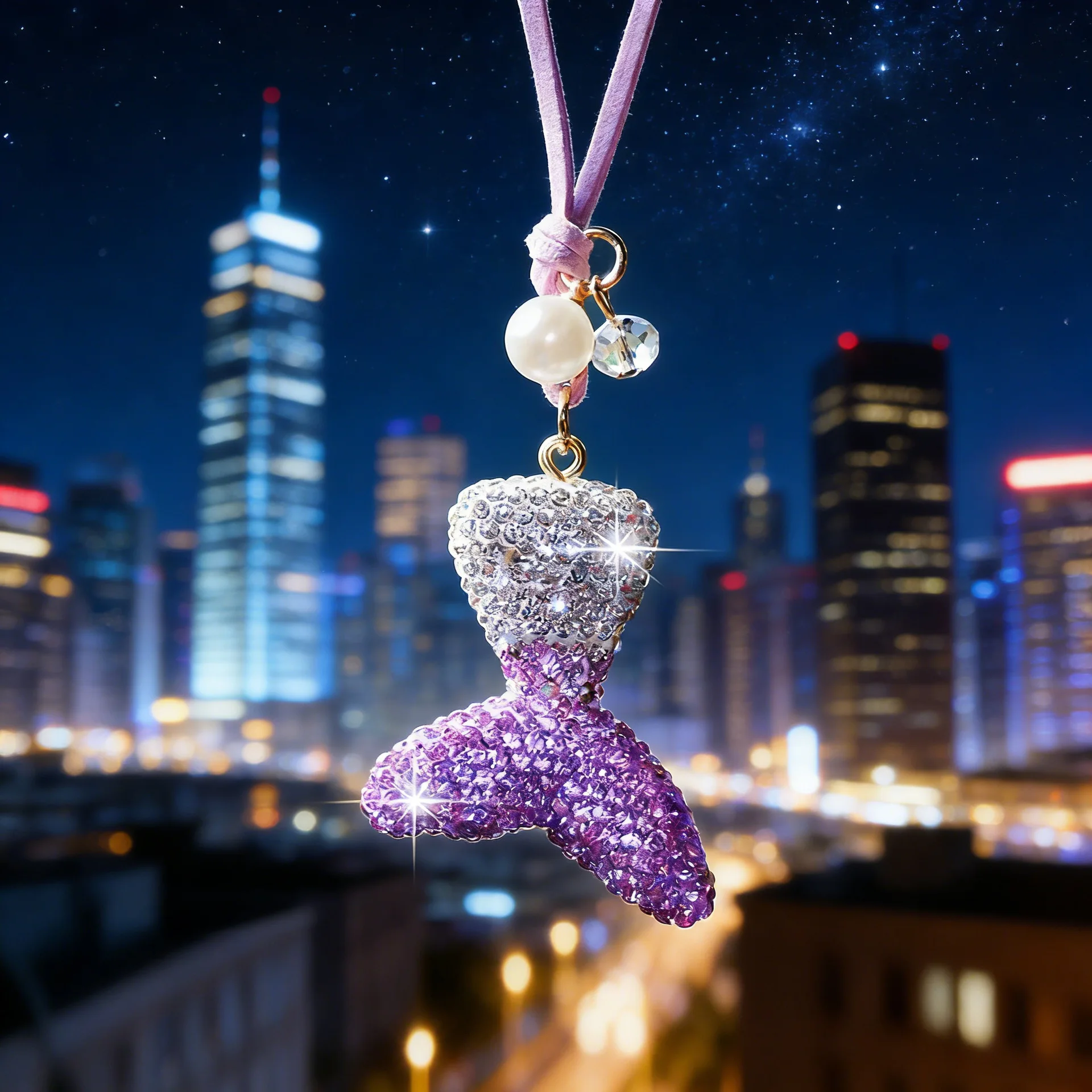 Creative Fashion Diamond Mermaid's Tail Car Pendant Luxury Diamond Fishtail Chain Rear-View Mirror Decoration For Ladies