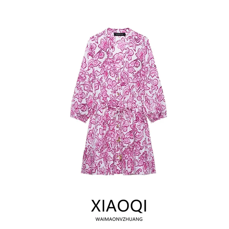 Summer 2025 New Arrival Women's V-ne Floral Print  Dr Design Sense Flower Print Commute Sle Seven Sve Length