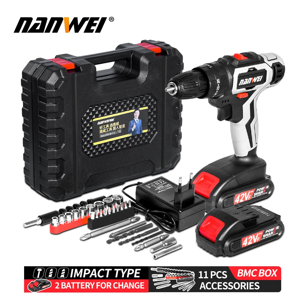 21V 3 In 1 Electric Cordless Impact Drill 13mm 2-Speed Rechargable Electric Screwdriver Drill Li-Ion Battery