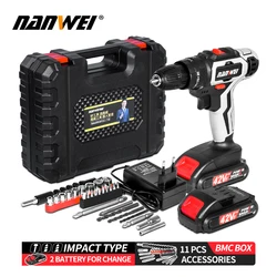 21V Household Electric Drill Wrench Driver Double Speed Cordless Drill Rechargeable Lithium Battery Screwdriver