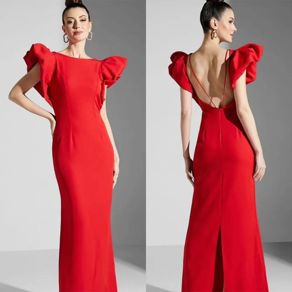 

High Quality Customized Backless Red Long Dresses Floor Length Sleeveless Elegant Dress Women for Wedding Party فساتين حفلات