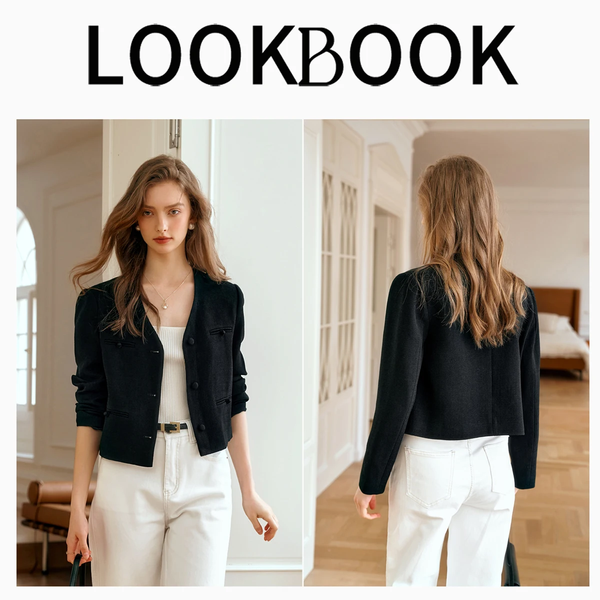 OLrain French Black Short Jacket Women's Early Autumn 2025 New Commuter V-Neck Tops Elegant Temperament Coats ladies MG56QW80266