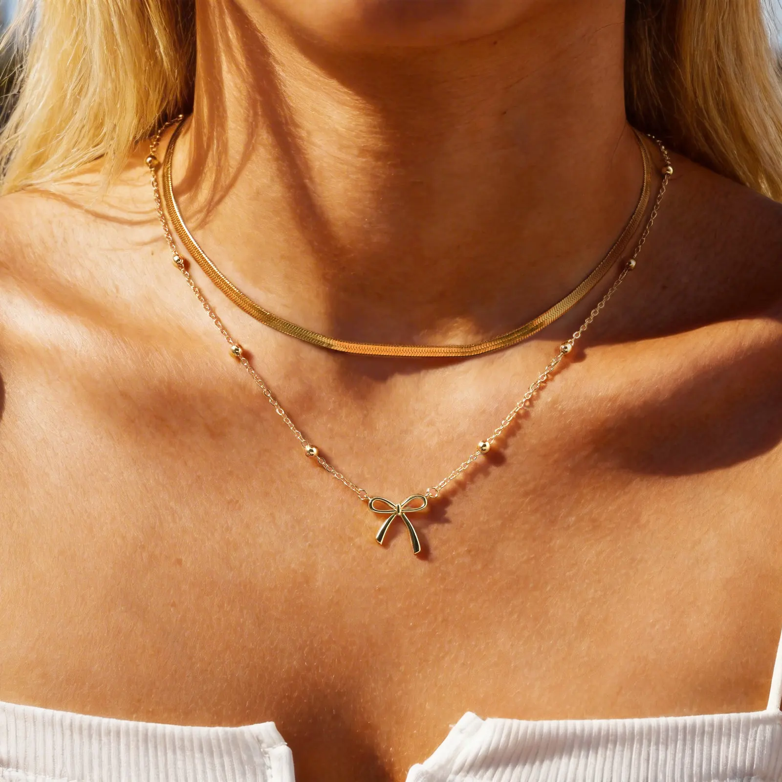 Vnox 2-teiliges Edelstahl-Halsketten-Set mit goldfarbenem Schmetterlingsanhänger, verstellbare Länge der Kette, Abstandsperlen, eleganter Alltagsschmuck – Detail 5